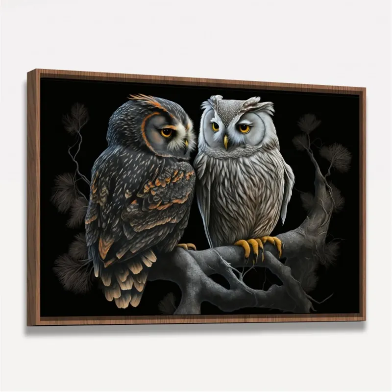 Quadro Casal de Corujas Beleza Noturna