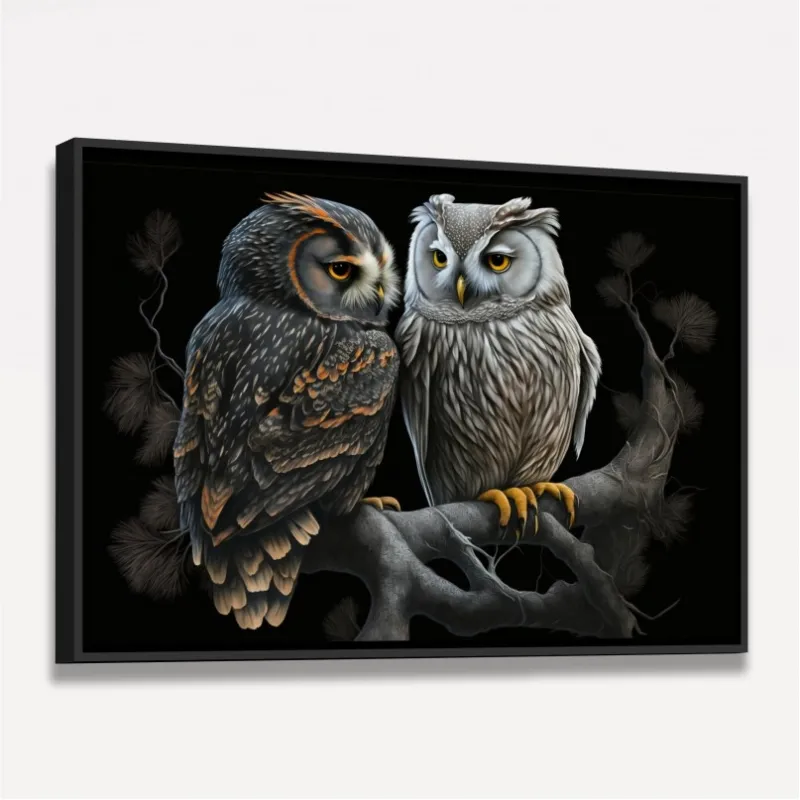 Quadro Casal de Corujas Beleza Noturna