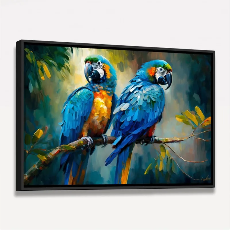 Quadro Casal Araras Azul Colorful