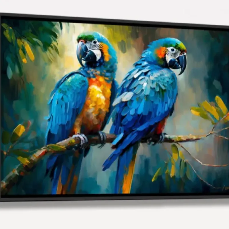 Quadro Casal Araras Azul Colorful - Arte Exclusiva