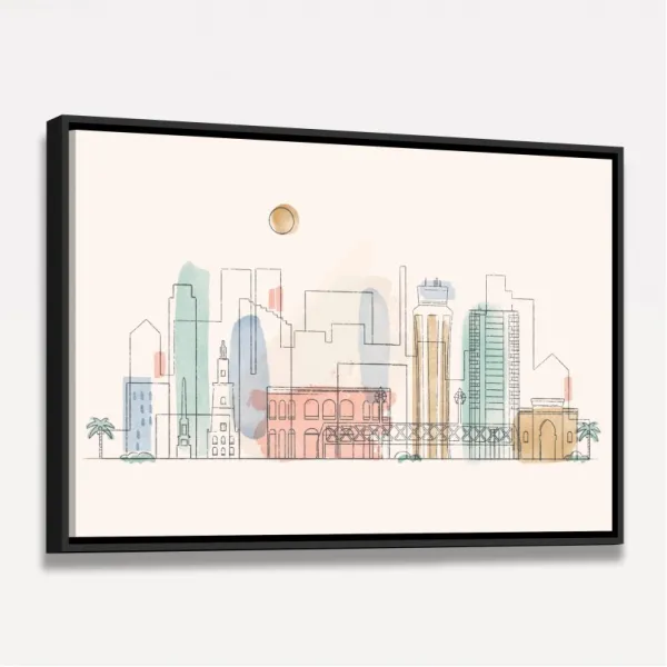 Quadro Málaga City Skyline Aquarela