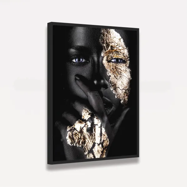 Quadro Mulher Negra decorativo Fashion Moderno Detalhes Dourados