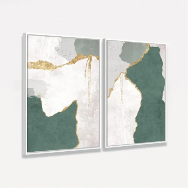 Quadro Abstrato Green and Gold - 2 Peças