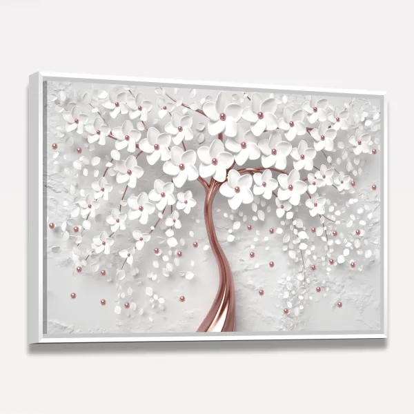 Quadro Decorativo Flores Cerejeira Branca e Rose Gold