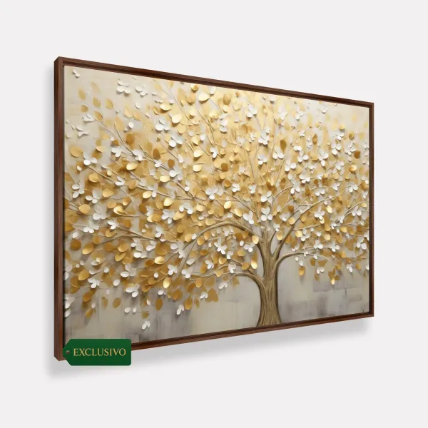 Quadro Árvore da Vida Abstrato Folhas Douradas em Arte