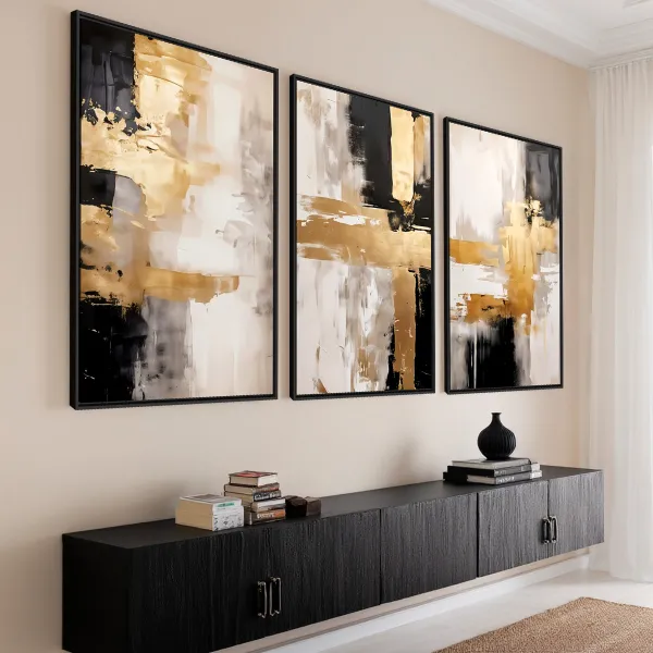 Quadro Abstrato Elegância Dourada Tons de Ouro e Preto