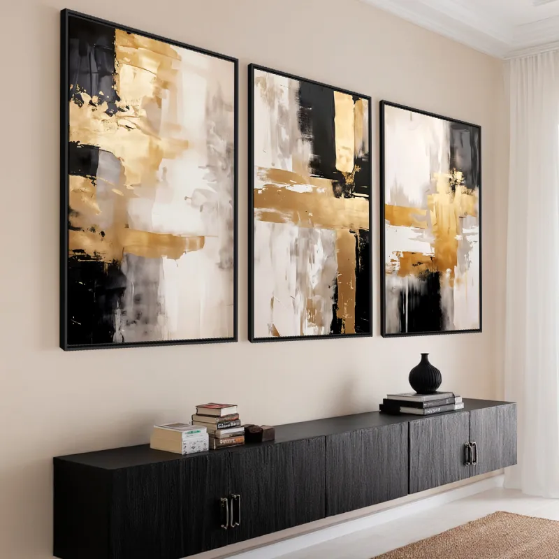 Quadro Abstrato Elegância Dourada Tons de Ouro e Preto