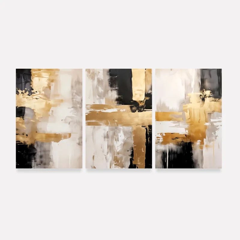 Quadro Abstrato Elegância Dourada Tons de Ouro e Preto