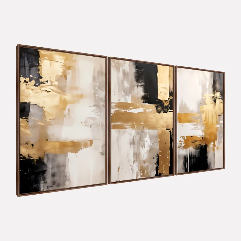 Quadro Abstrato Elegância Dourada Tons de Ouro e Preto