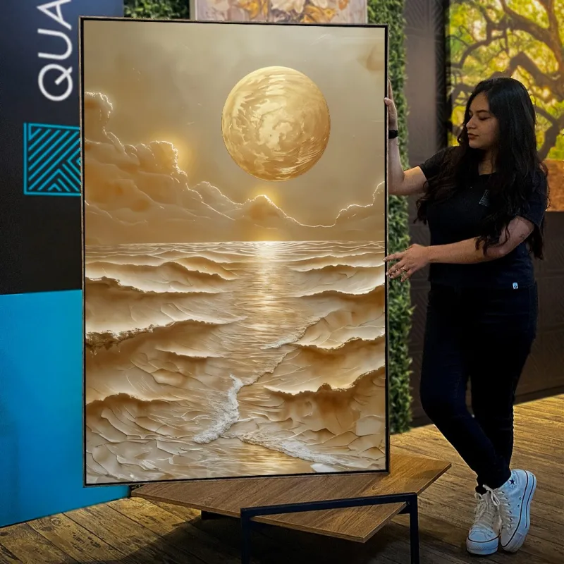 Quadro Abstrato Horizonte Dourado Encontro do Sol e Mar