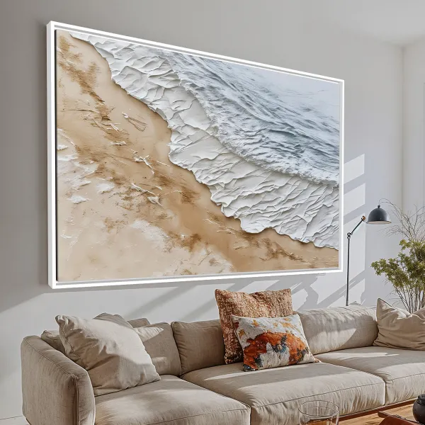 Quadro Abstrato Serenidade Costeira Relevo Areia e Mar