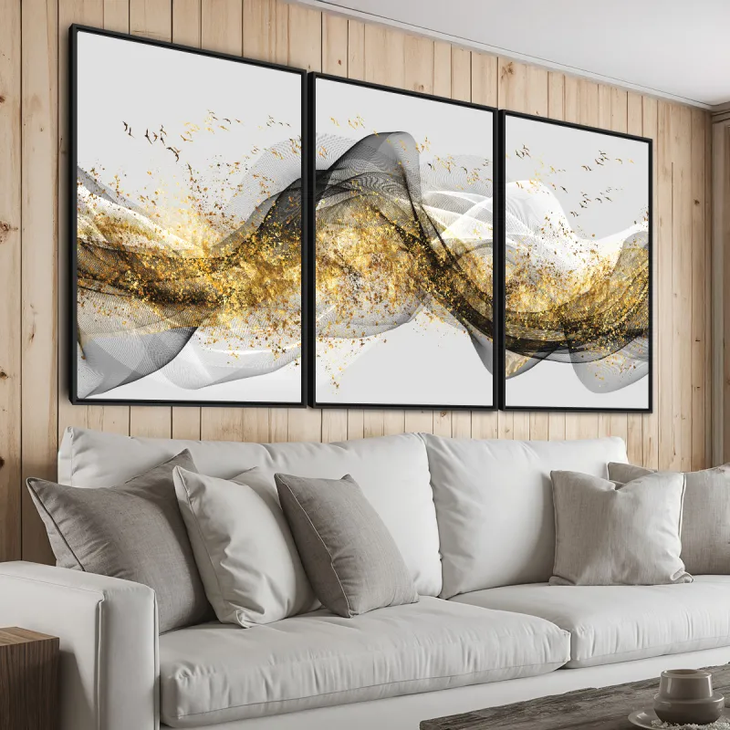 Quadro Abstrato Tons de Cinza e Dourado