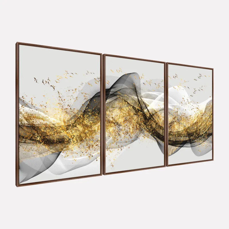 Quadro Abstrato Tons de Cinza e Dourado