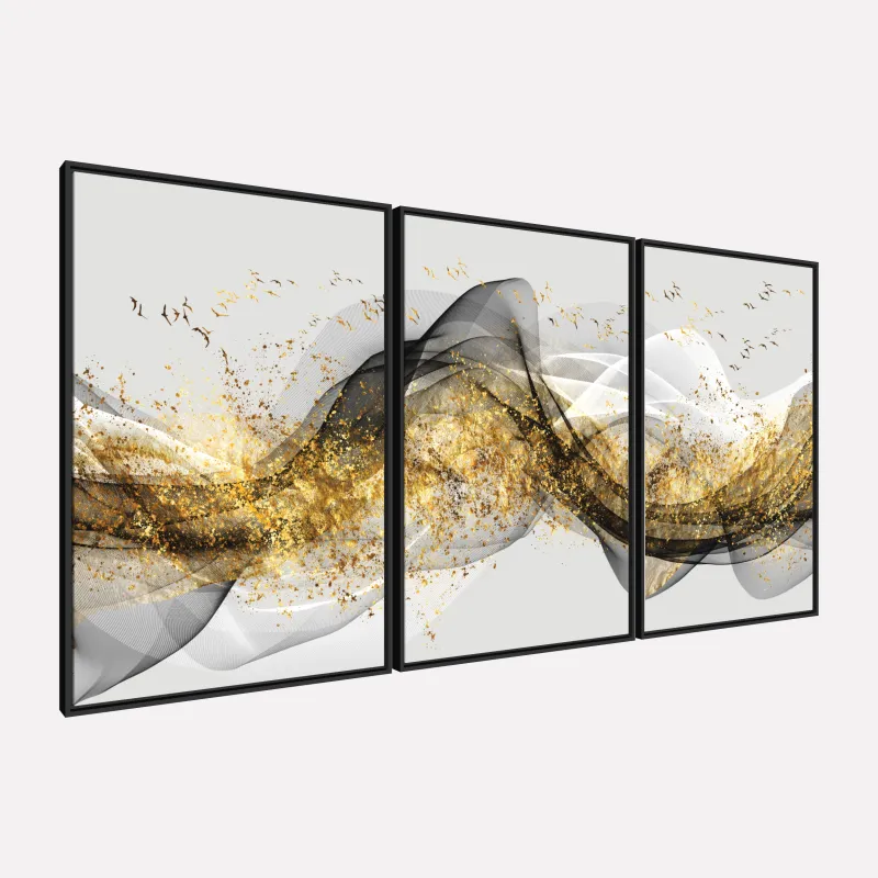 Quadro Abstrato Tons de Cinza e Dourado